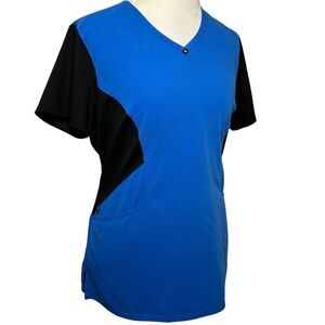 CAREISMA Scrub top V-neck Pull over Royal blue Black Flattering style Size XL